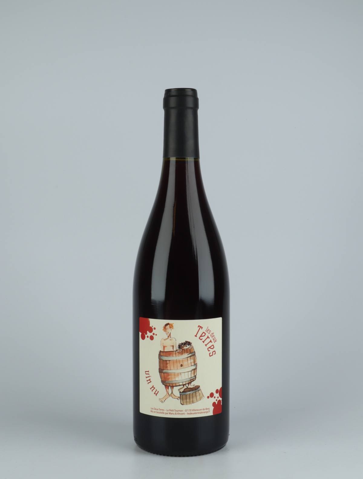 A bottle 2020 Vin Nu Rouge Red wine from Les Deux Terres, Ardèche in France