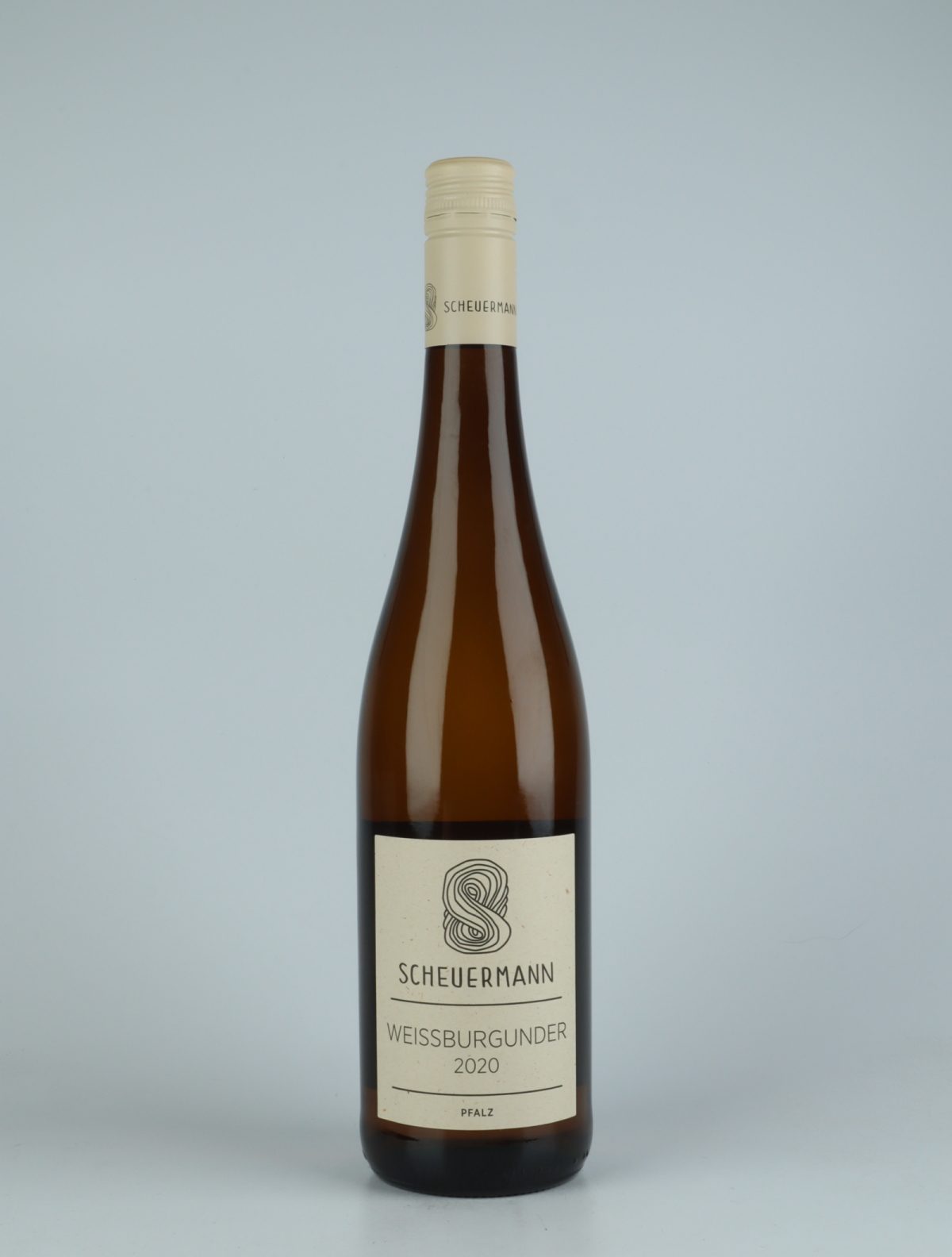En flaske 2020 Weissburgunder Trocken Hvidvin fra Weingut Scheuermann, Pfalz i Tyskland