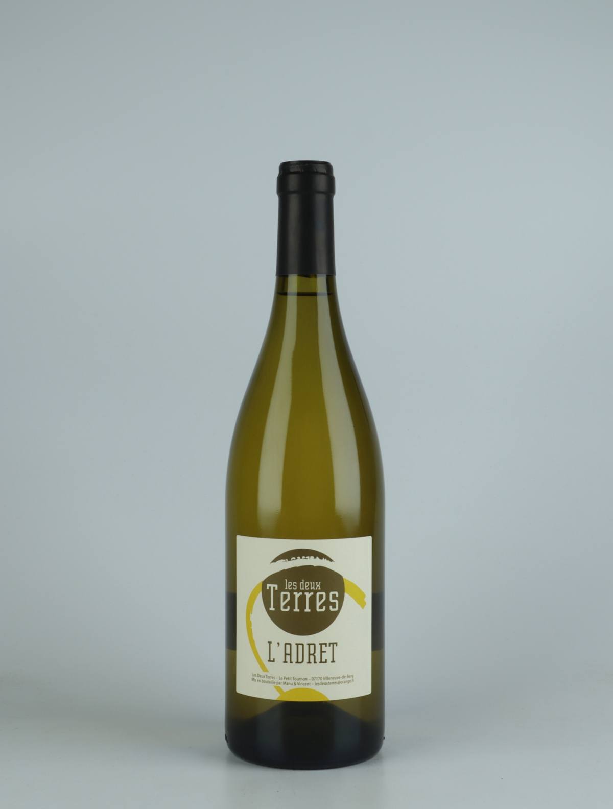 A bottle 2021 Adret White wine from Les Deux Terres, Ardèche in France
