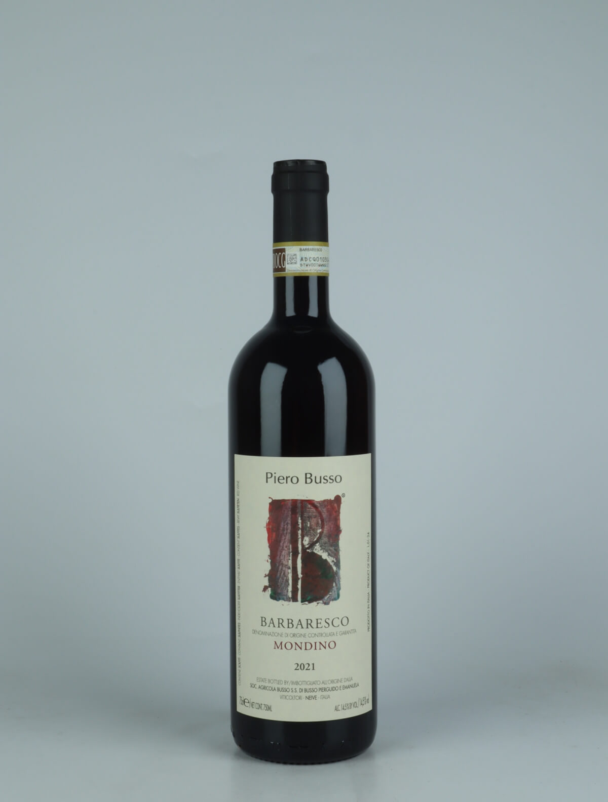 A bottle 2021 Barbaresco Mondino Red wine from Piero Busso, Piedmont in Italy