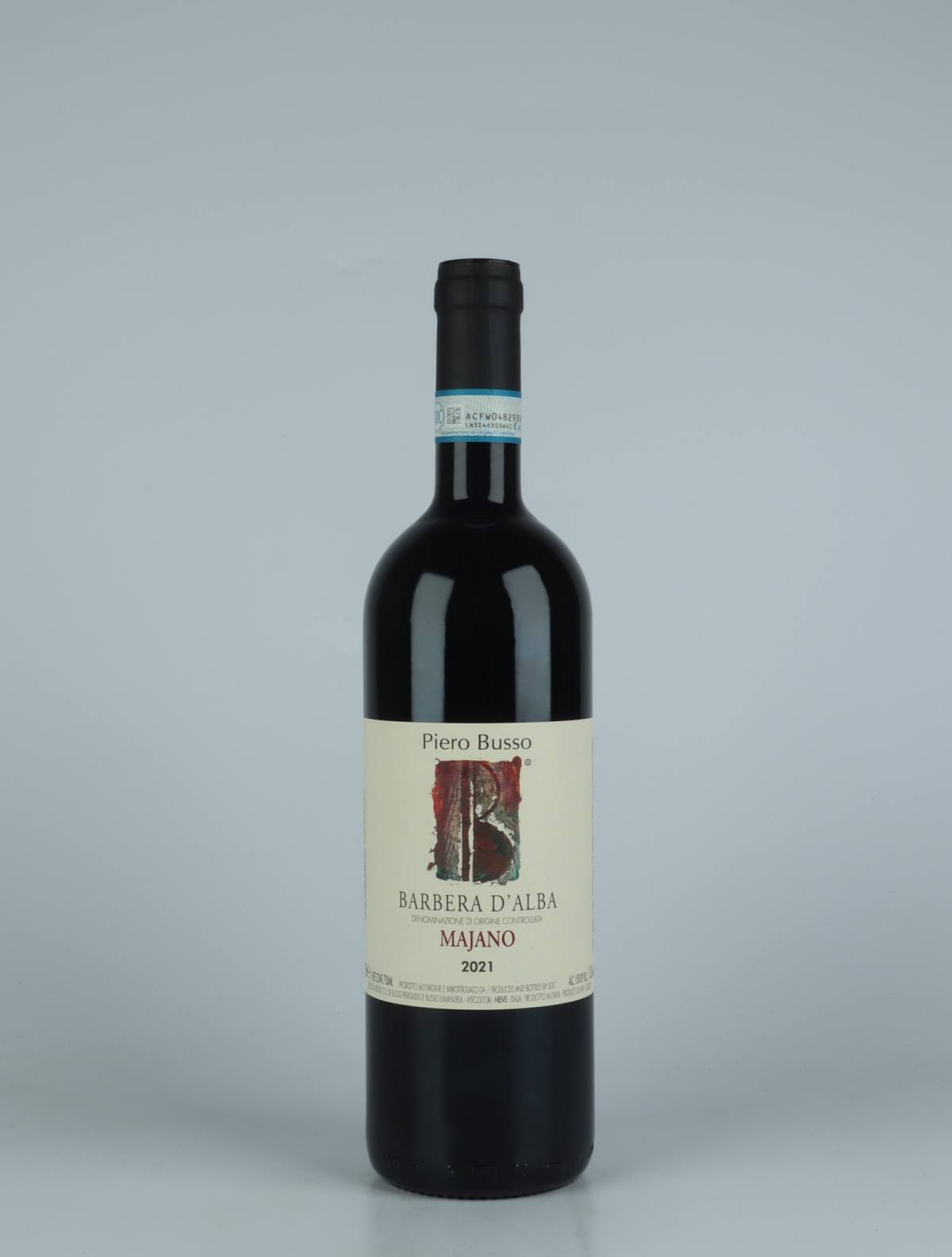 A bottle 2021 Barbera d'Alba - Majano Red wine from Piero Busso, Piedmont in Italy