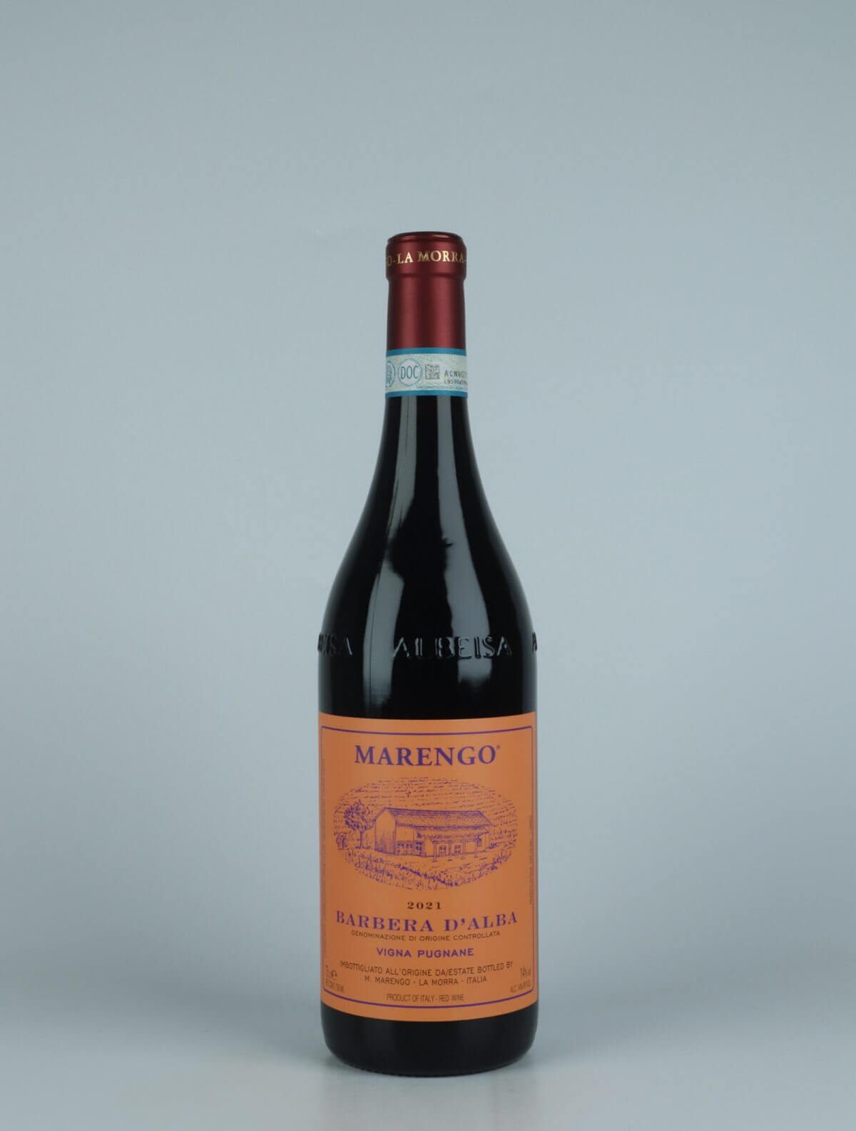 A bottle  Barbera d'Alba - Pugnane Red wine from Mario Marengo, Piedmont in Italy