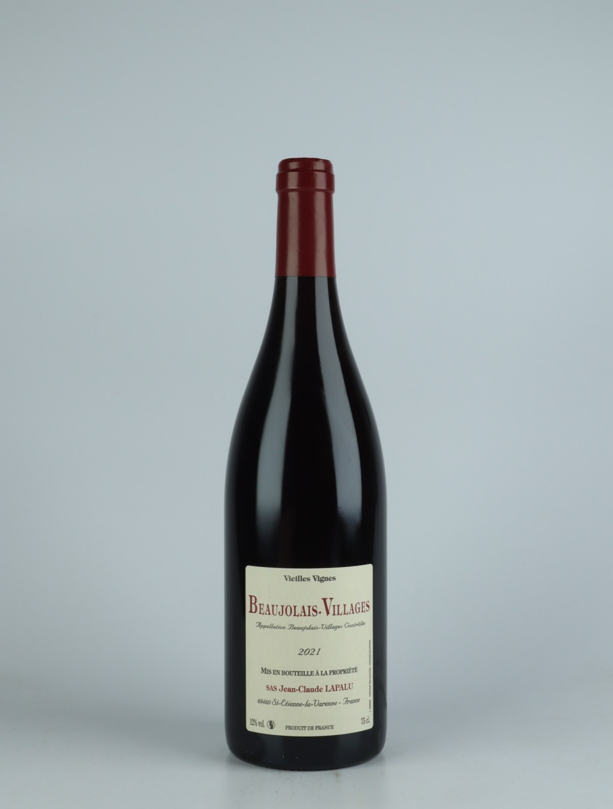 A bottle 2021 Beaujolais Villages - Vieilles Vignes Red wine from Jean-Claude Lapalu, Beaujolais in France