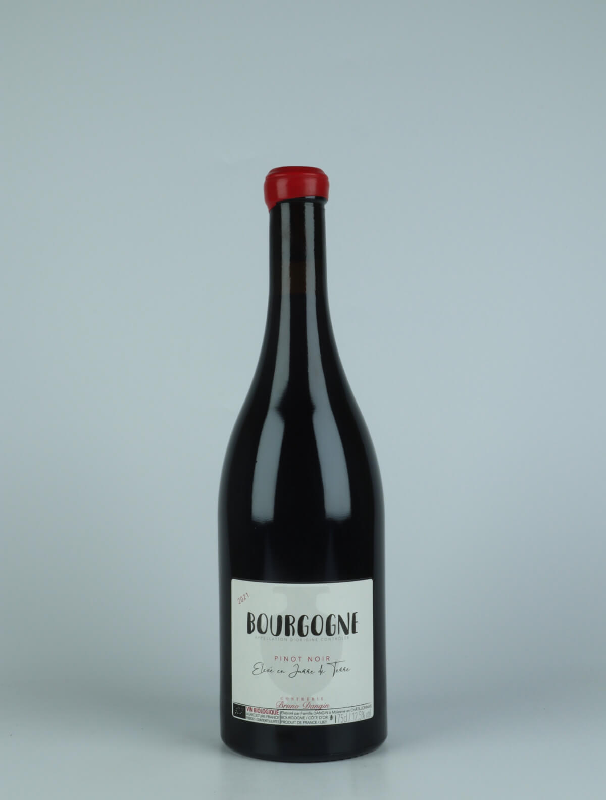 A bottle 2021 Bourgogne Rouge Red wine from Domaine Bruno Dangin, Burgundy in France