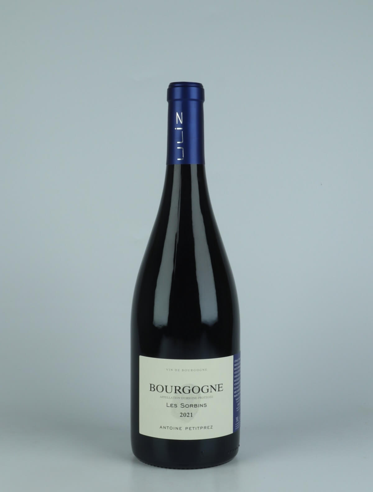 A bottle 2021 Bourgogne Rouge - Les Sorbins Red wine from Antoine Petitprez, Burgundy in France