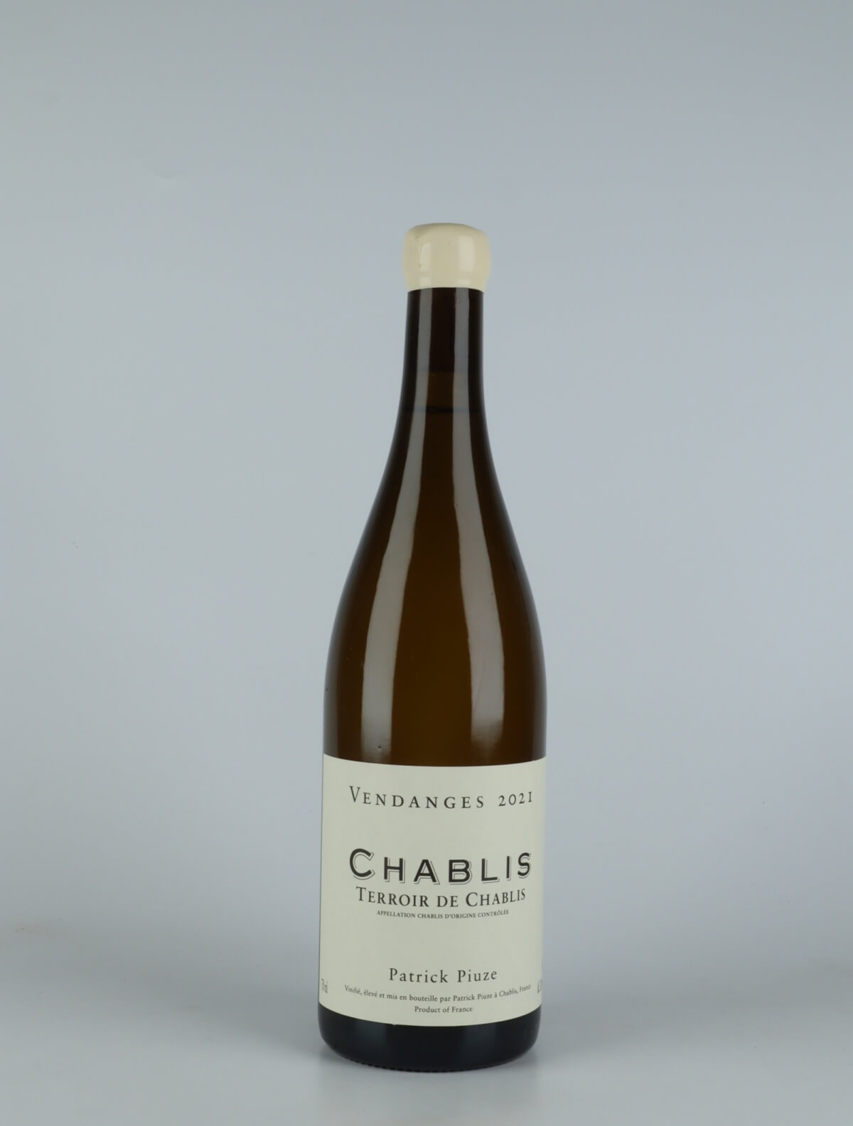A bottle 2021 Chablis - Terroir de Chablis White wine from Patrick Piuze, Burgundy in France