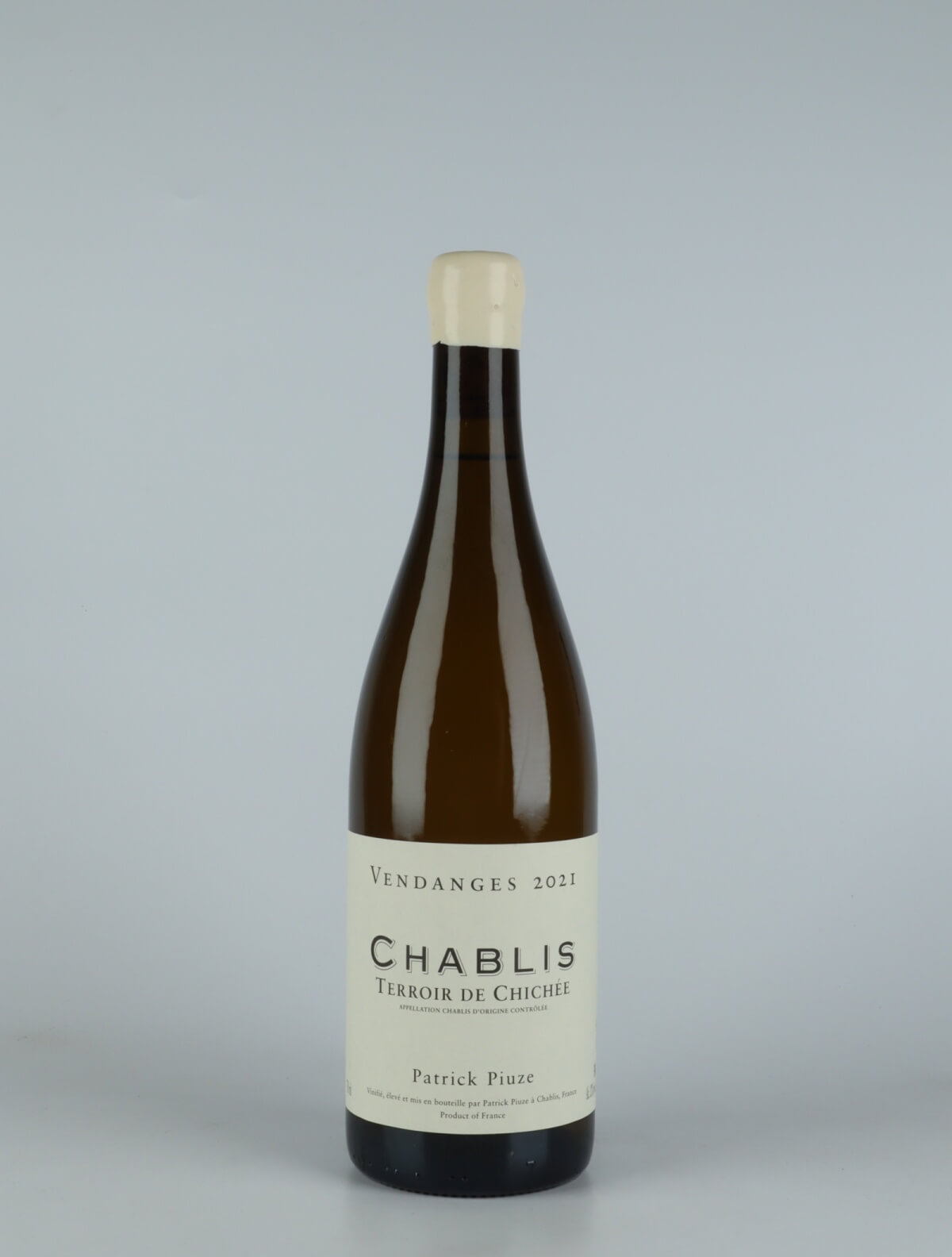 A bottle 2021 Chablis - Terroir de Chichée White wine from Patrick Piuze, Burgundy in France