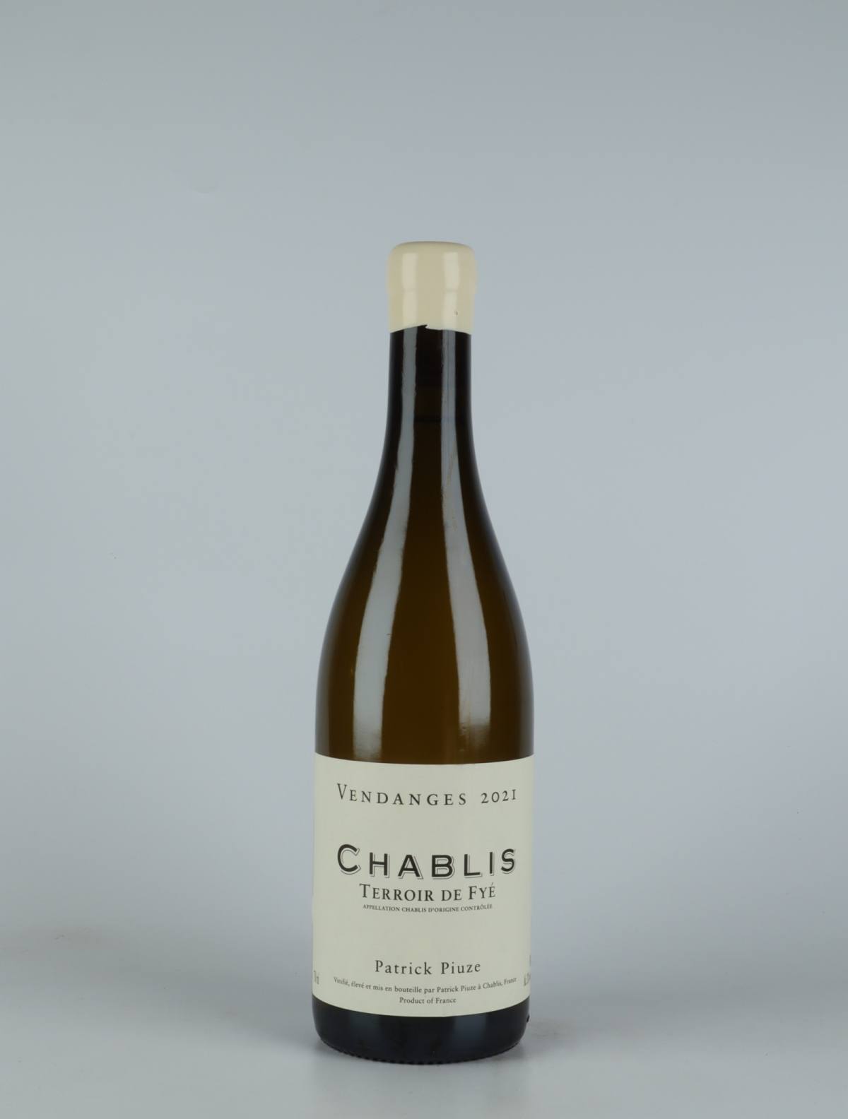 A bottle 2021 Chablis - Terroir de Fyé White wine from Patrick Piuze, Burgundy in France