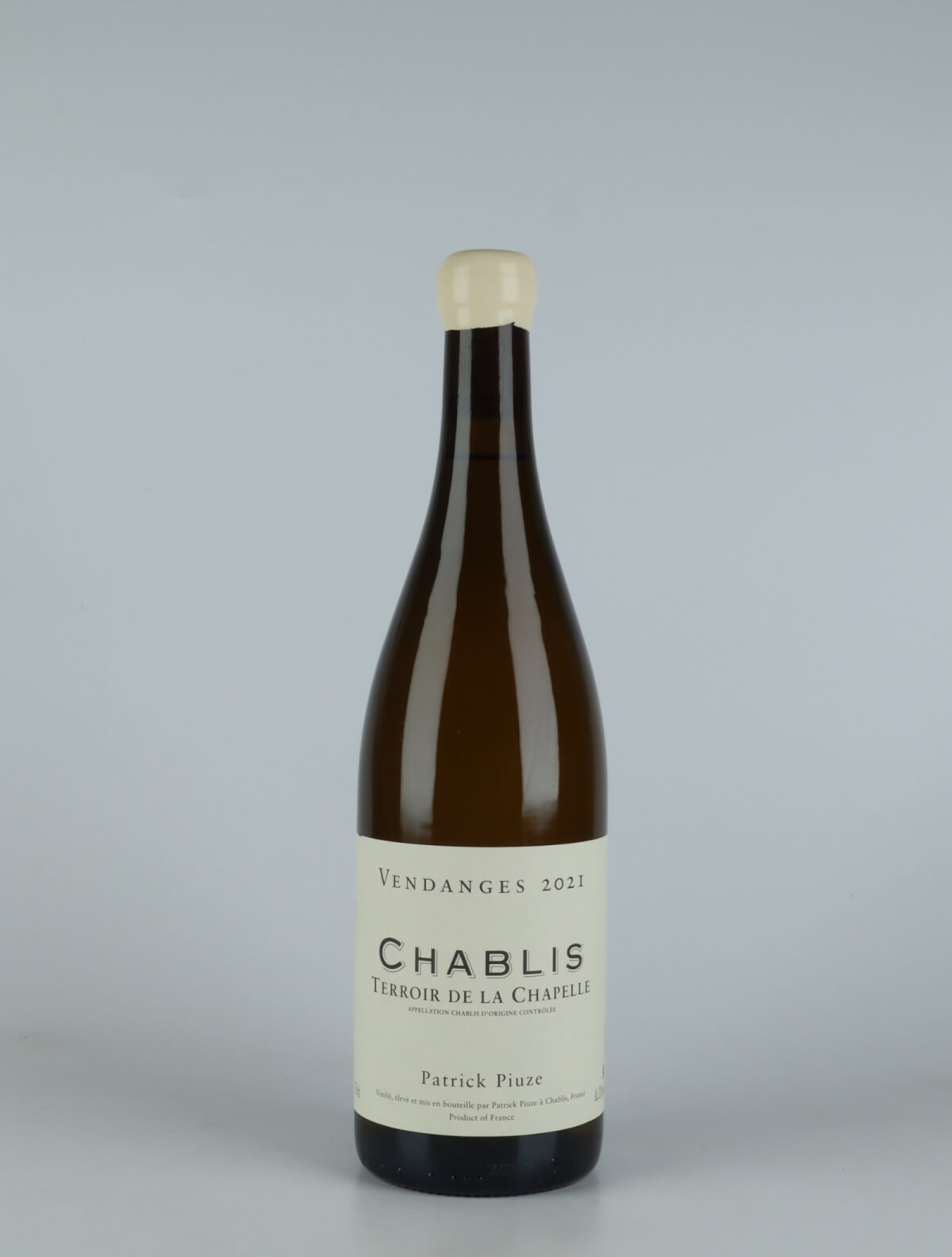 A bottle 2021 Chablis - Terroir de la Chapelle White wine from Patrick Piuze, Burgundy in France