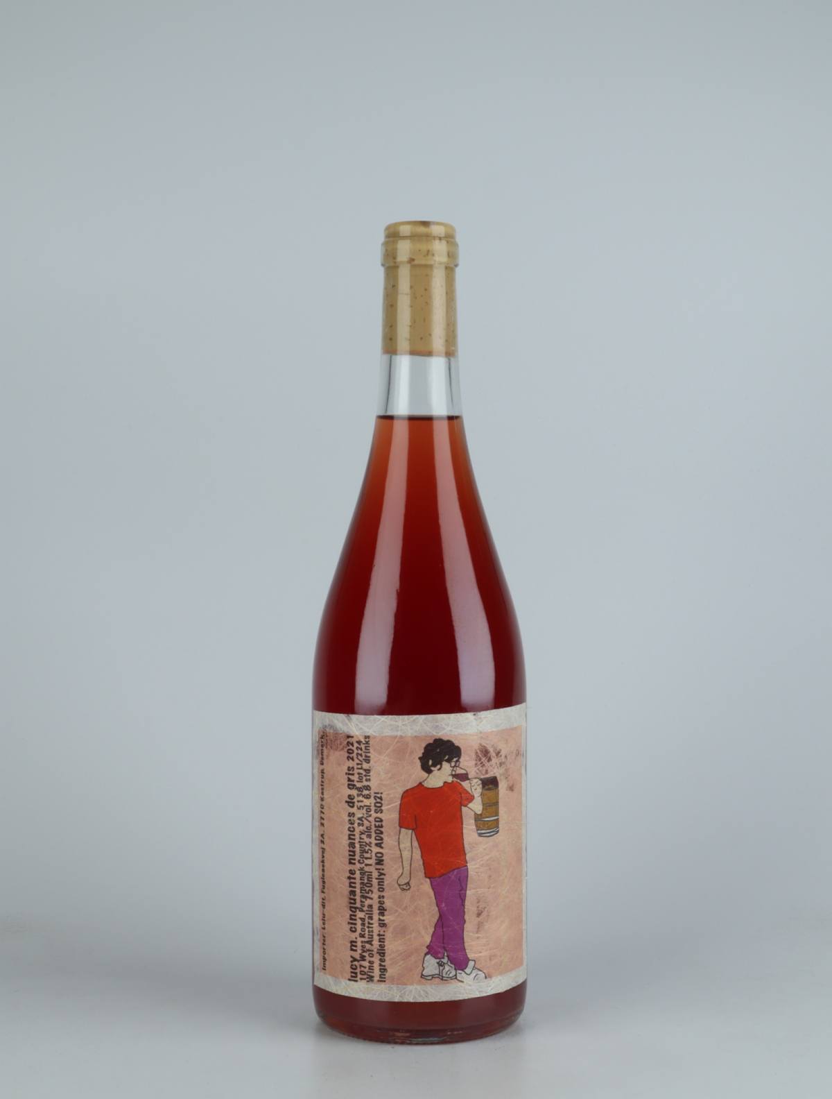 A bottle 2021 Cinquante Nuances de Gris Orange wine from Lucy Margaux, Adelaide Hills in Australia