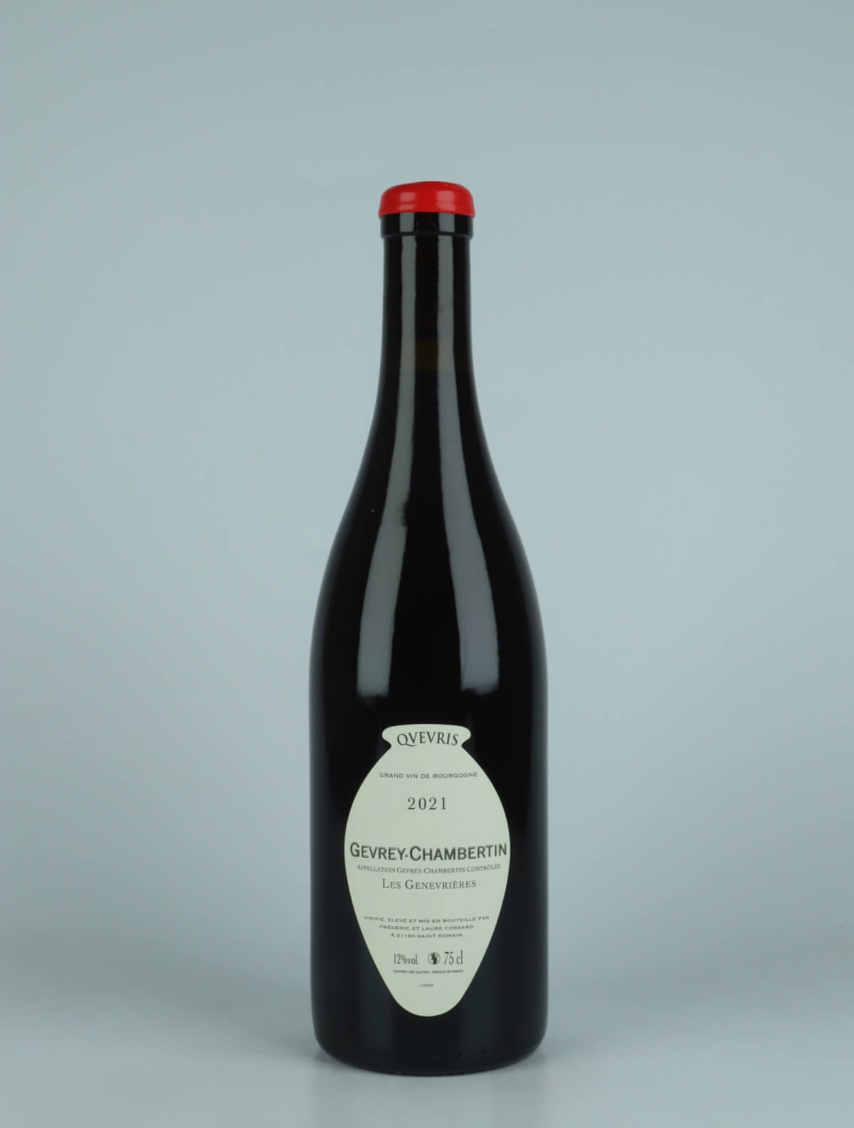 En flaske 2021 Gevrey Chambertin - Les Genevrières - Qvevris Rødvin fra Frédéric Cossard, Bourgogne i Frankrig