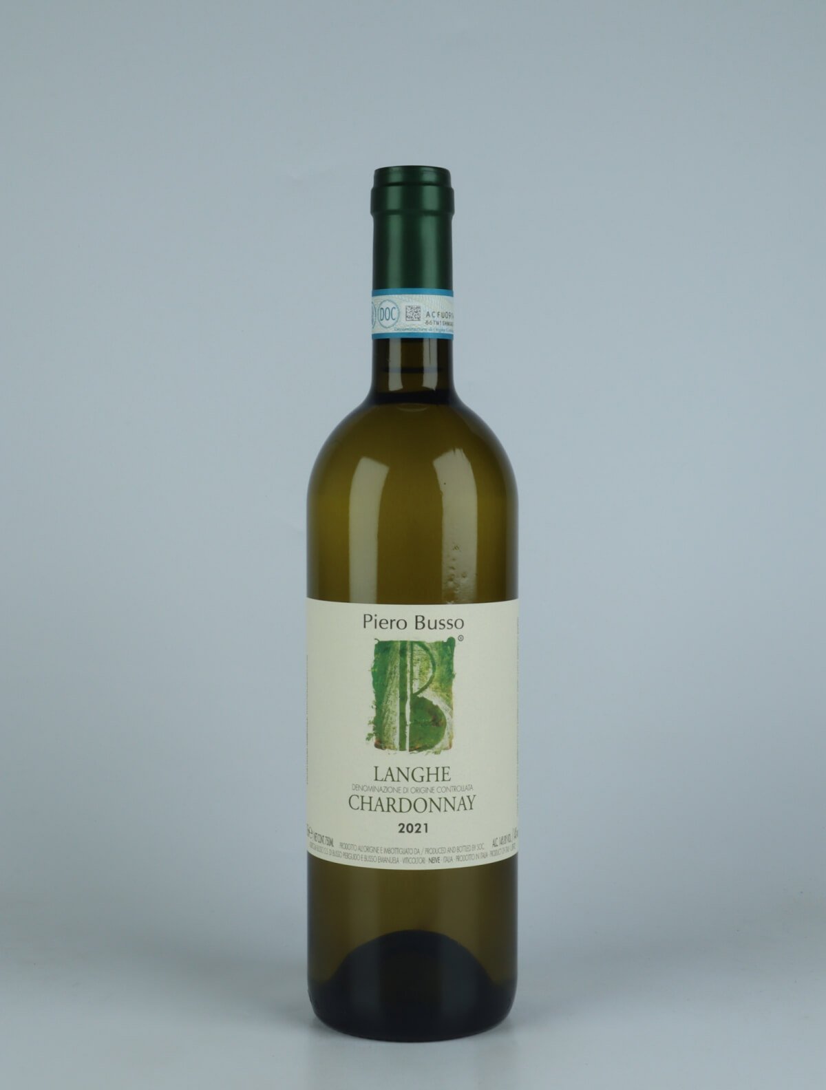 En flaske 2021 Langhe Chardonnay Hvidvin fra Piero Busso, Piemonte i Italien