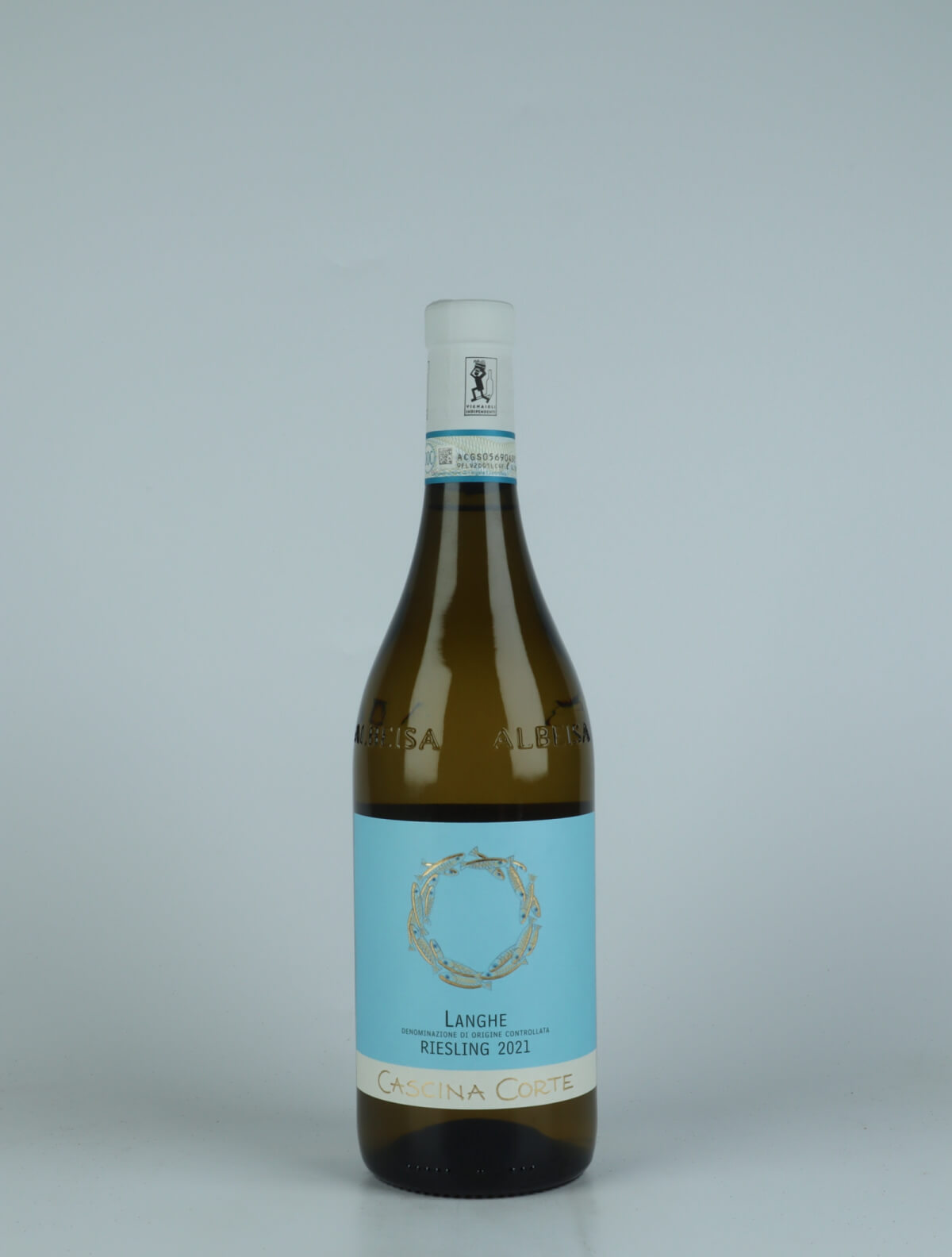 En flaske 2021 Langhe Riesling Hvidvin fra Cascina Corte, Piemonte i Italien