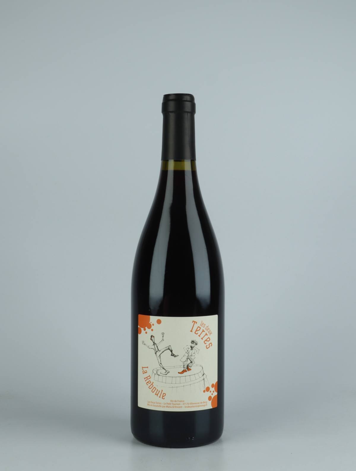 A bottle 2021 Reboule Red wine from Les Deux Terres, Ardèche in France