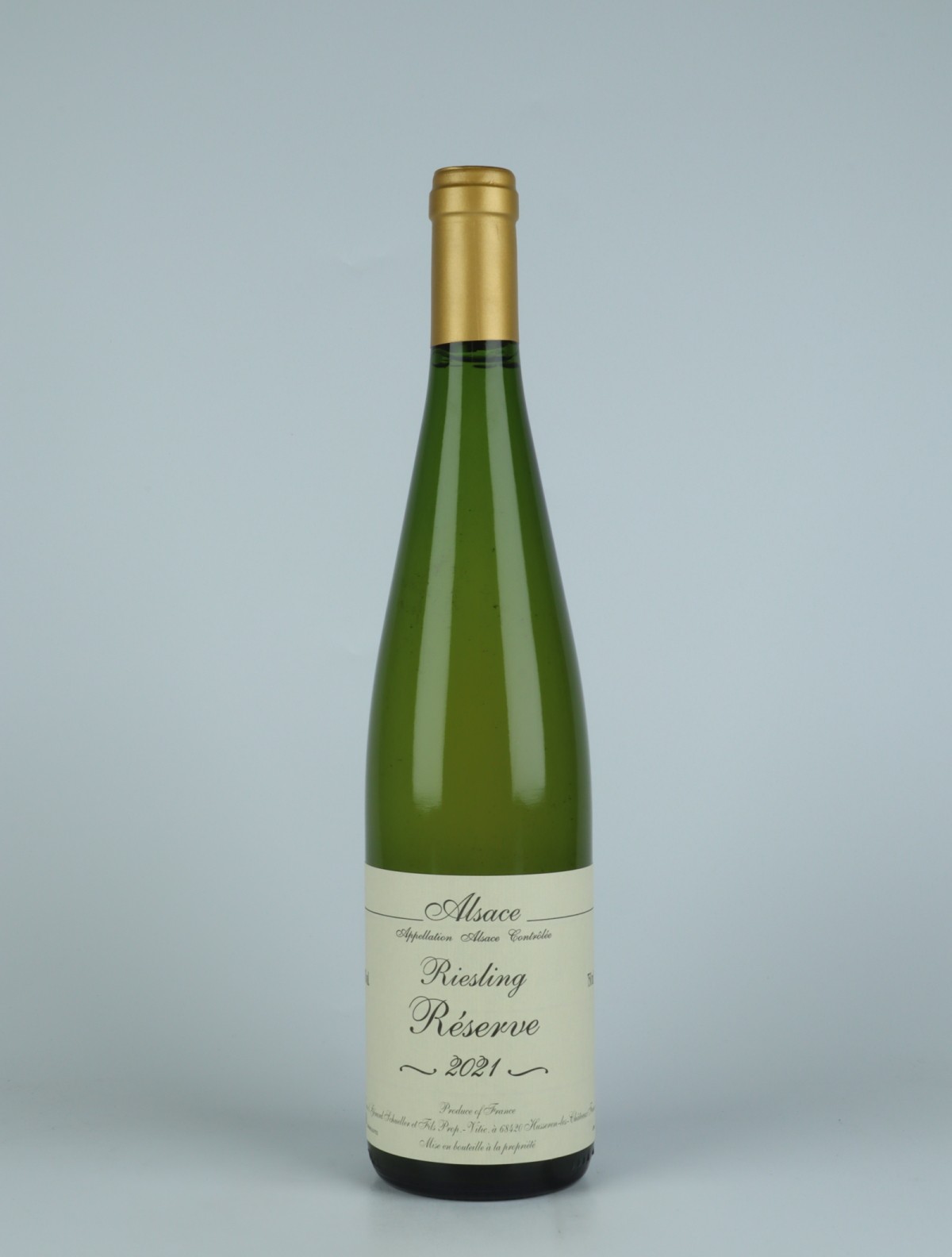 En flaske 2021 Riesling - Réserve Hvidvin fra Gérard Schueller, Alsace i Frankrig