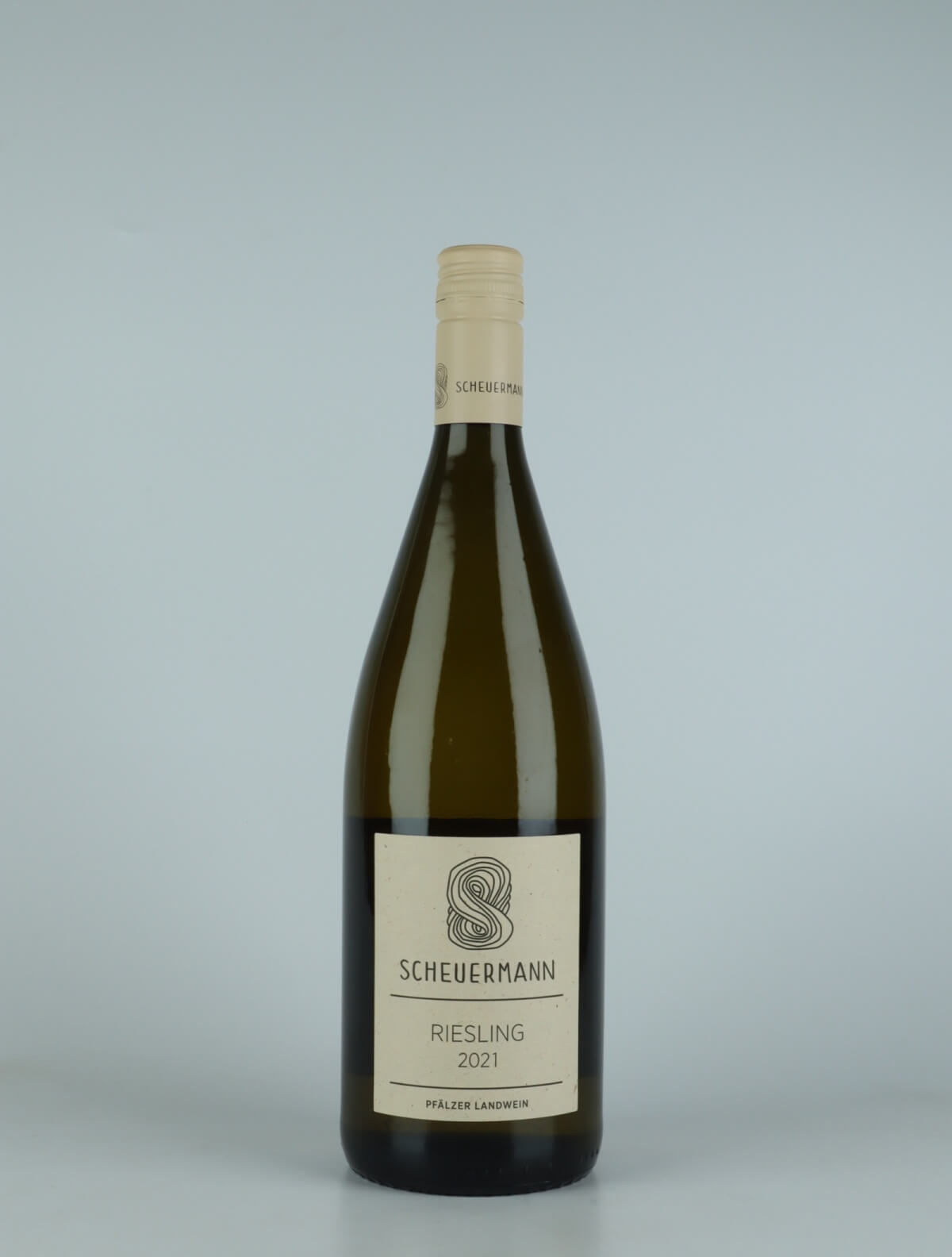 A bottle 2021 Riesling Trocken Liter White wine from Weingut Scheuermann, Pfalz in Germany