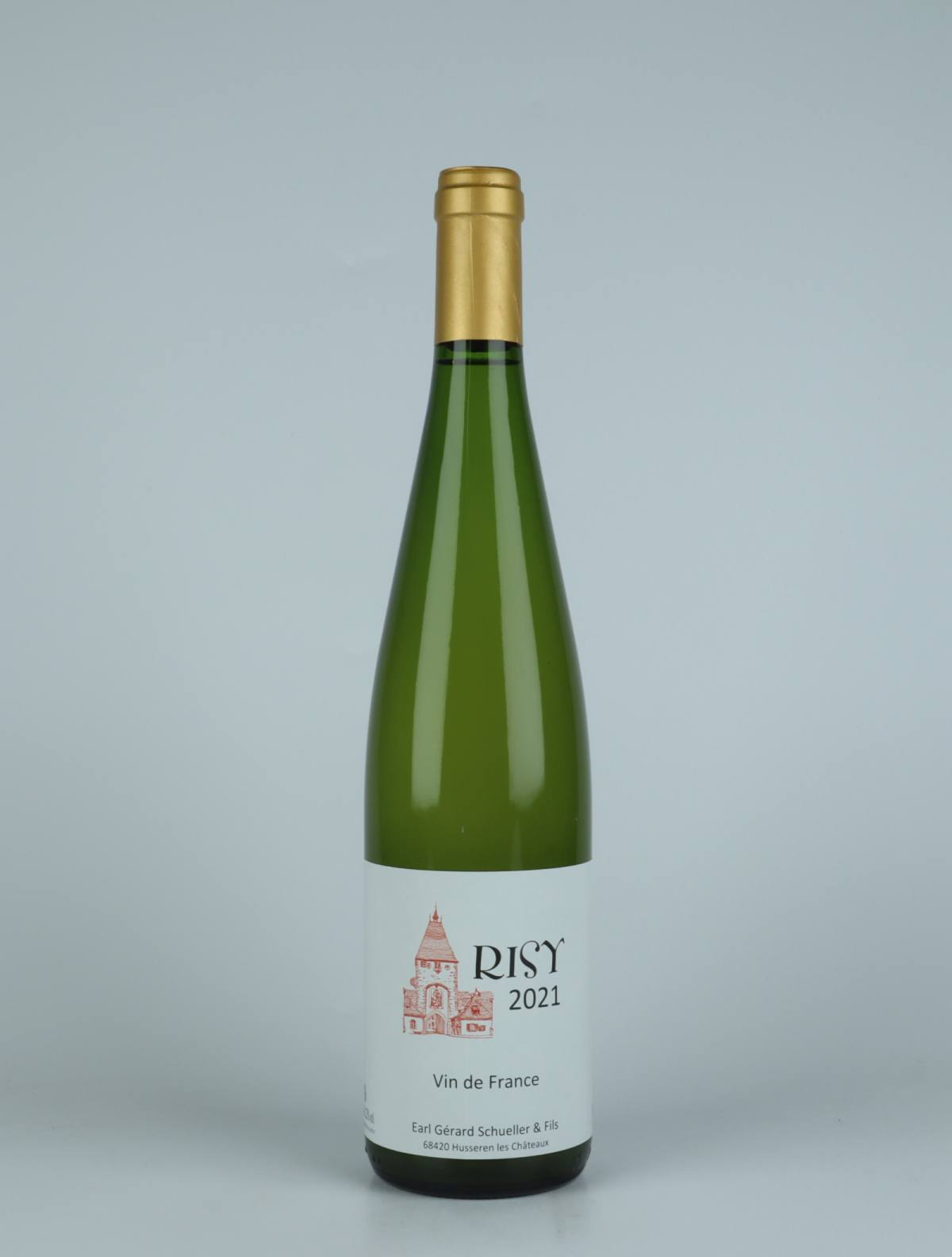A bottle 2021 Risy White wine from Gérard Schueller, Alsace in France