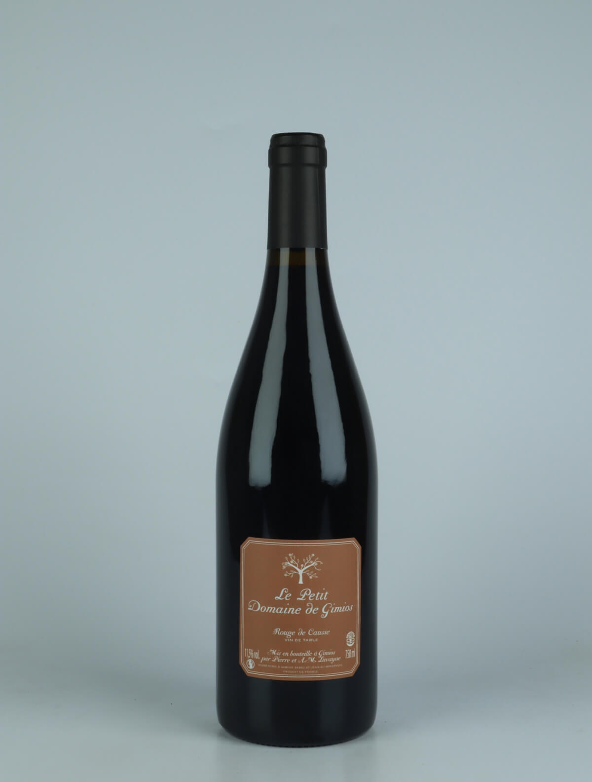 A bottle 2021 Rouge de Causse Red wine from Le Petit Domaine de Gimios, Rousillon in France