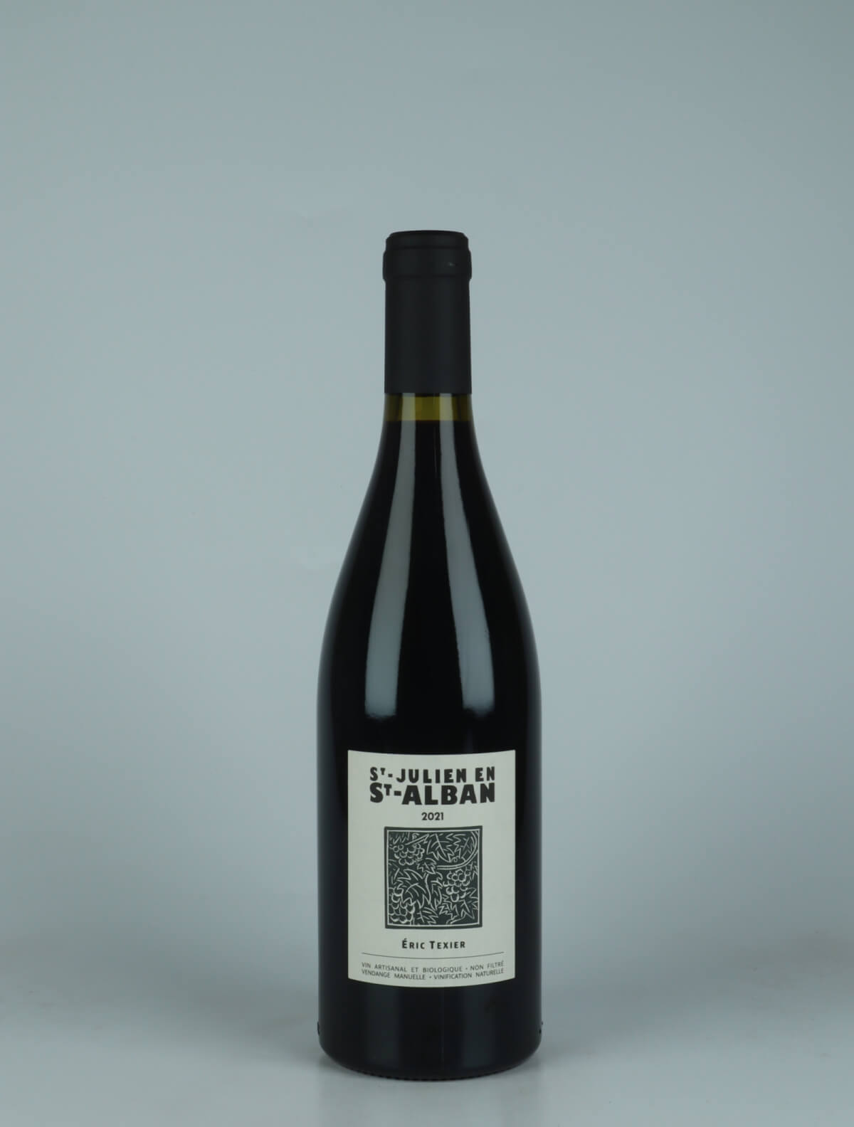 A bottle 2021 St Julien en St Alban Red wine from Eric Texier, Rhône in France