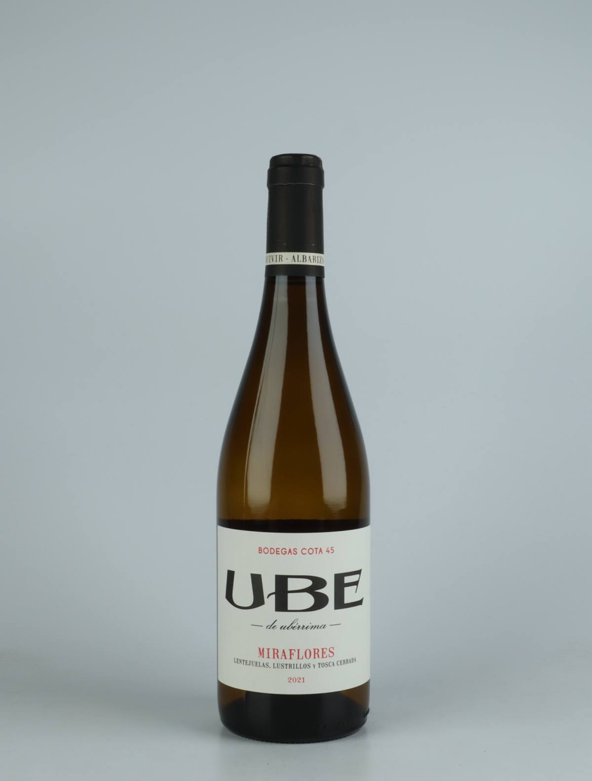 A bottle 2021 UBE Miraflores White wine from Bodegas Cota 45, Andalucia in Spain