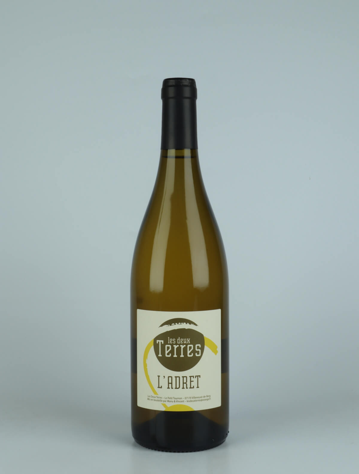 A bottle 2022 Adret White wine from Les Deux Terres, Ardèche in France