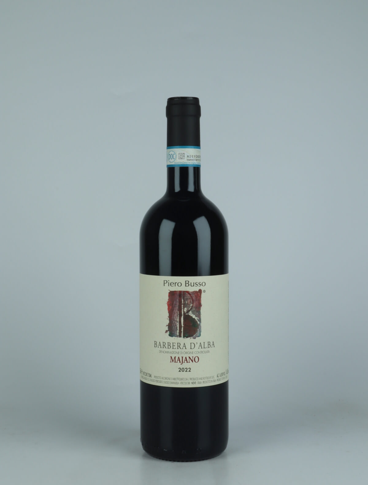 A bottle 2022 Barbera d'Alba - Majano Red wine from Piero Busso, Piedmont in Italy