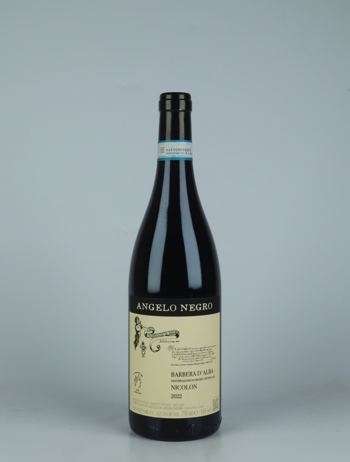 A bottle 2022 Barbera d'Alba - Nicolon Red wine from Angelo Negro, Piedmont in Italy