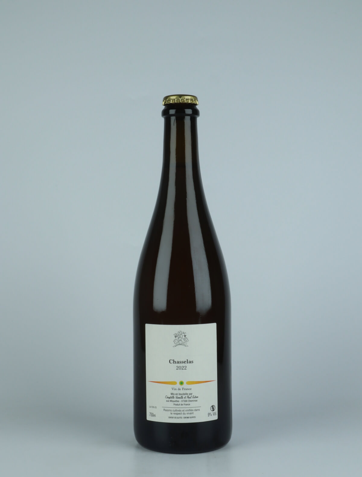 En flaske 2022 Chasselas Hvidvin fra Domaine des Miquettes, Rhône i Frankrig