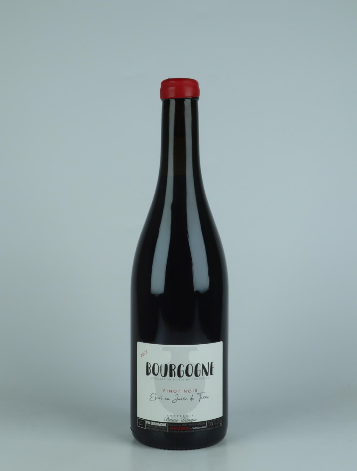 A bottle 2022 Bourgogne Pinot Noir Red wine from Domaine Bruno Dangin, Burgundy in France