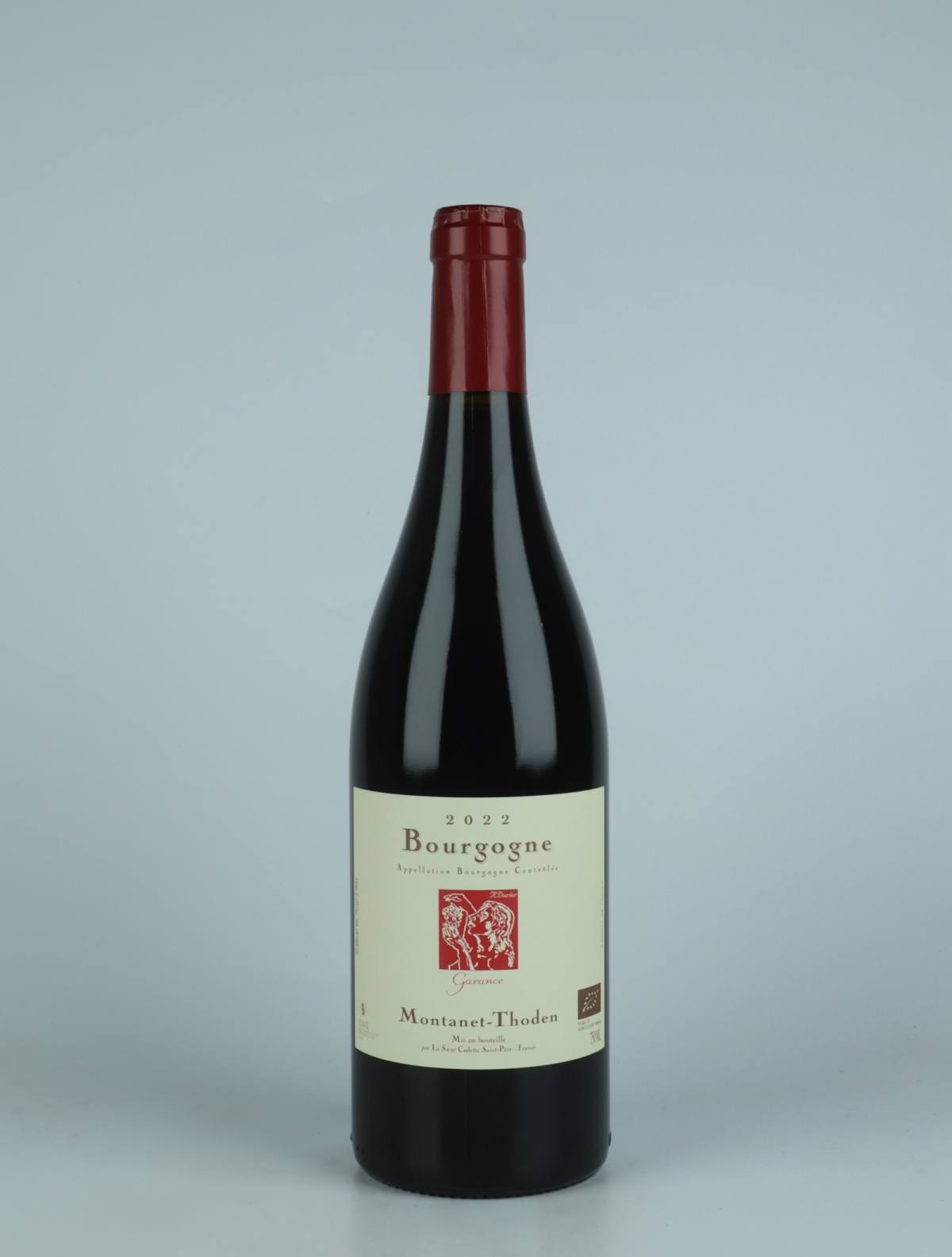 A bottle 2022 Bourgogne Rouge - Garance Red wine from Domaine Montanet-Thoden, Burgundy in France