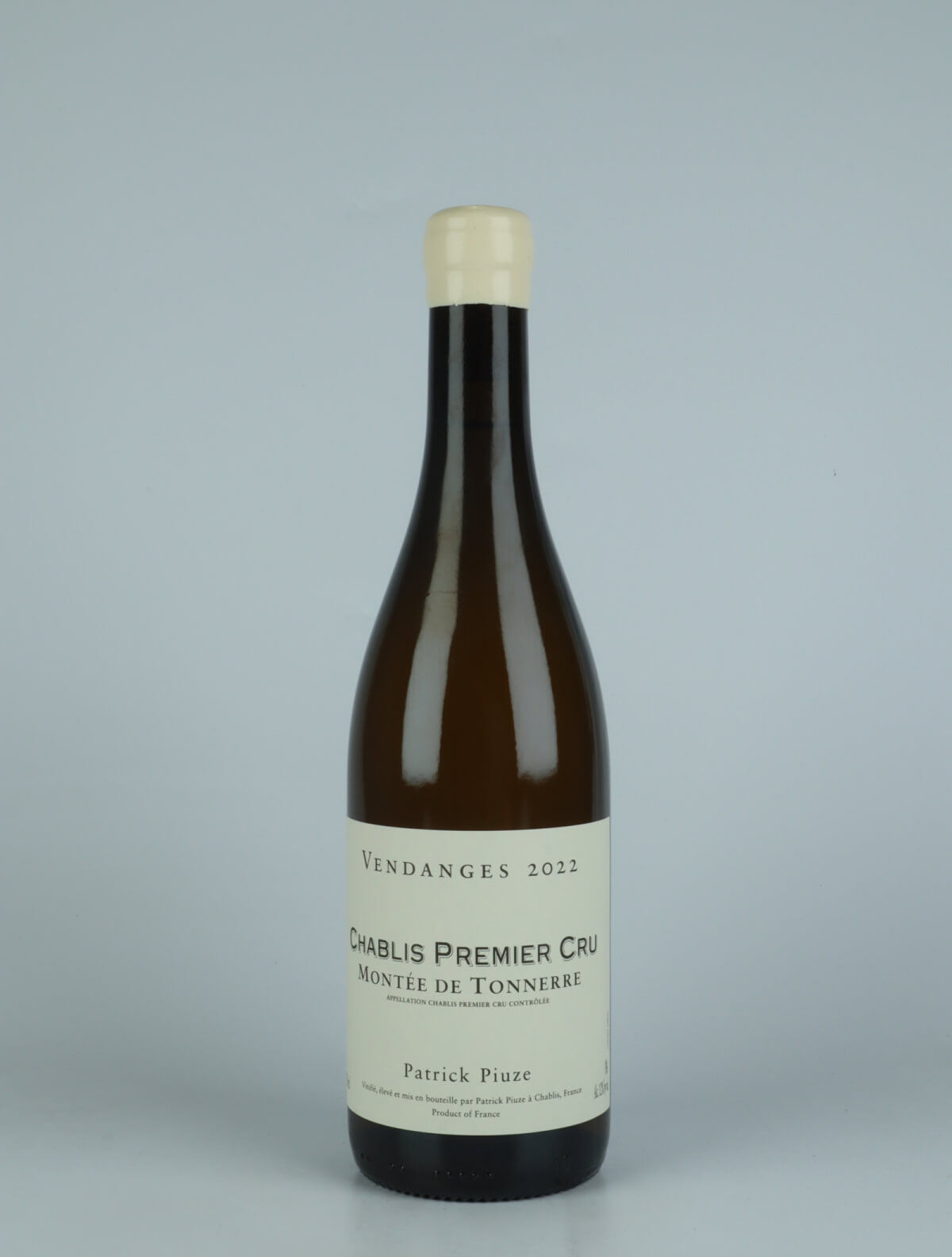 A bottle 2022 Chablis 1. Cru - Montée de Tonnerre White wine from Patrick Piuze, Burgundy in France