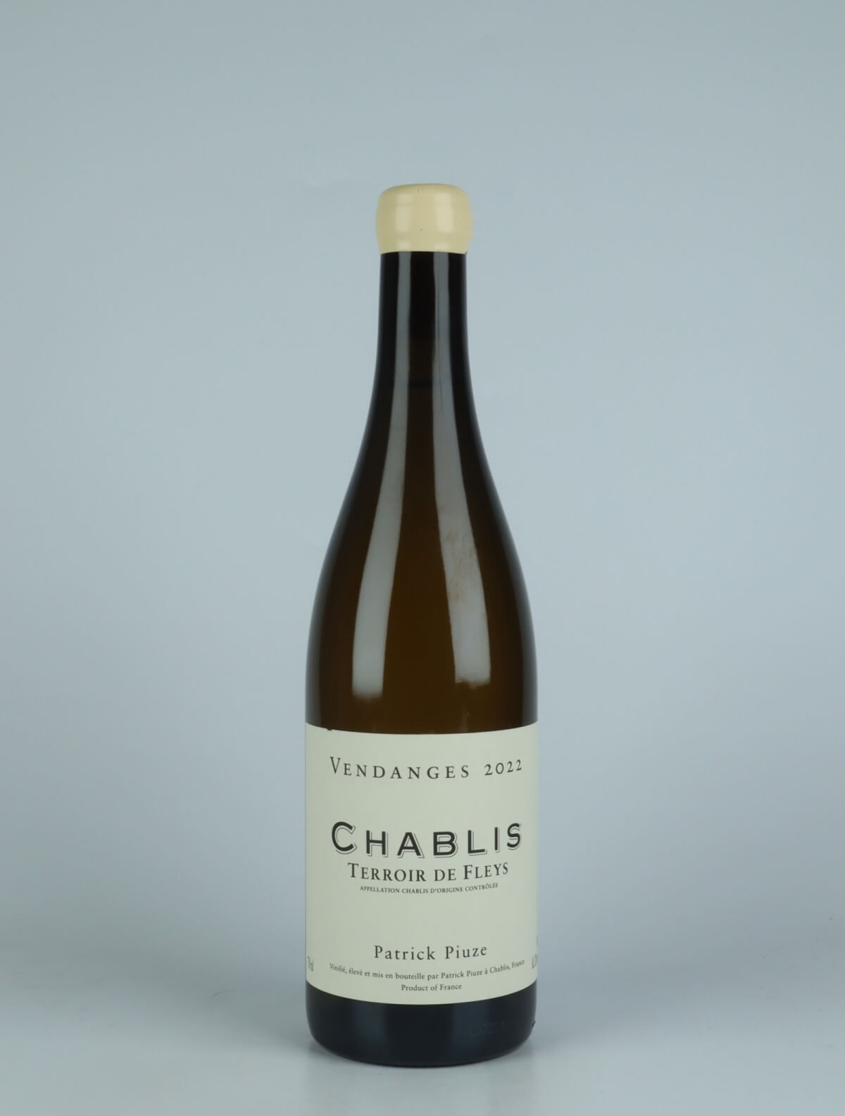A bottle 2022 Chablis - Terroir de Fleys White wine from Patrick Piuze, Burgundy in France