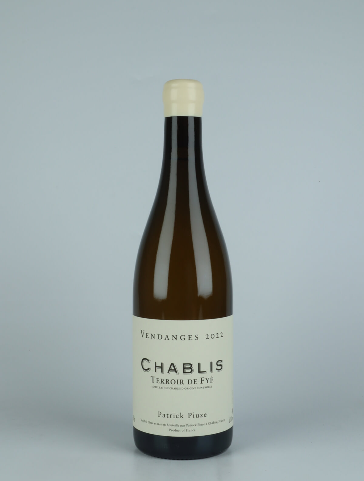 A bottle 2022 Chablis - Terroir de Fyé White wine from Patrick Piuze, Burgundy in France