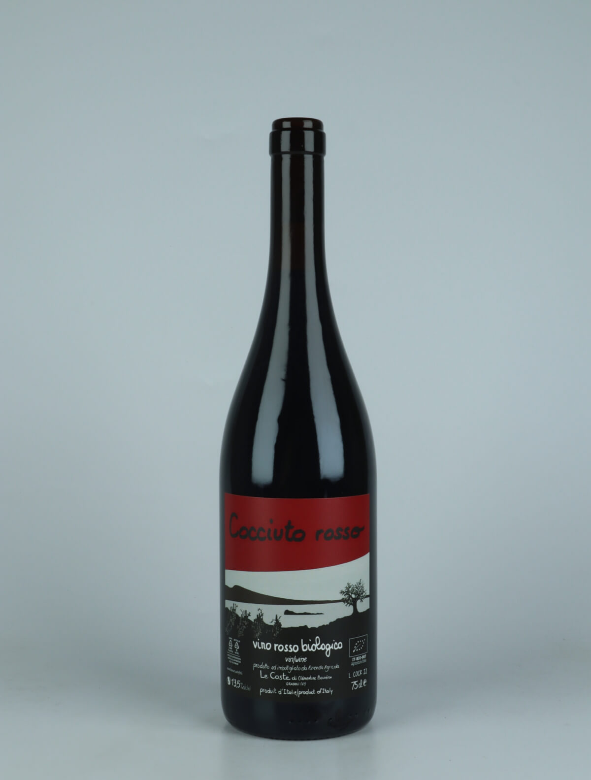 A bottle 2022 Cocciuto Rosso Red wine from Le Coste, Lazio in Italy