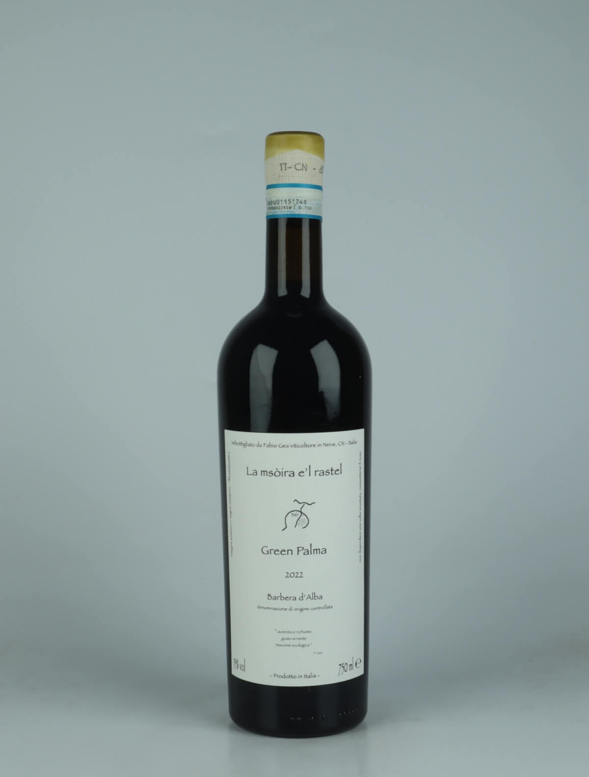 A bottle 2022 Green Palma - Barbera d'Alba Red wine from Fabio Gea, Piedmont in Italy