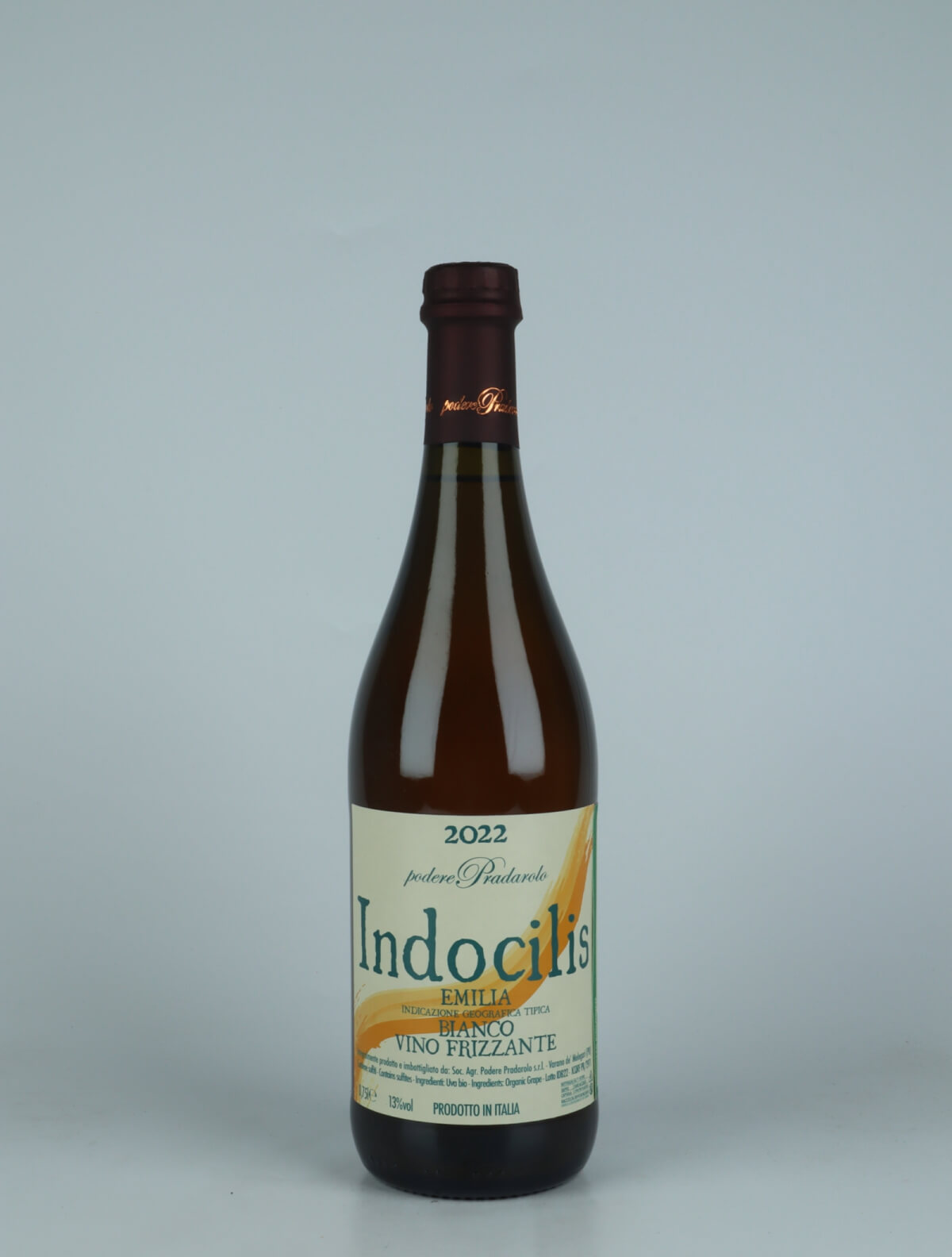 En flaske 2022 Indocilis Bianco Mousserende fra Podere Pradarolo, Emilia-Romagna i Italien