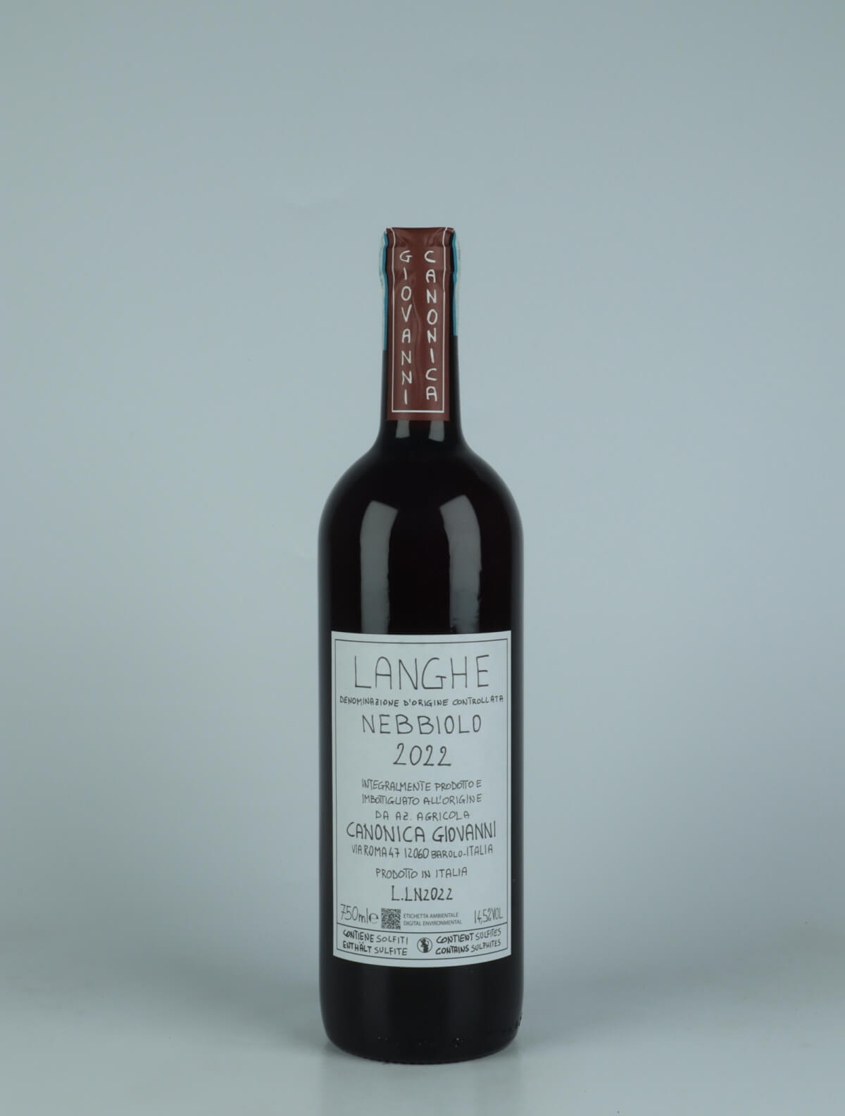 En flaske 2022 Langhe Nebbiolo Rødvin fra Giovanni Canonica, Piemonte i Italien