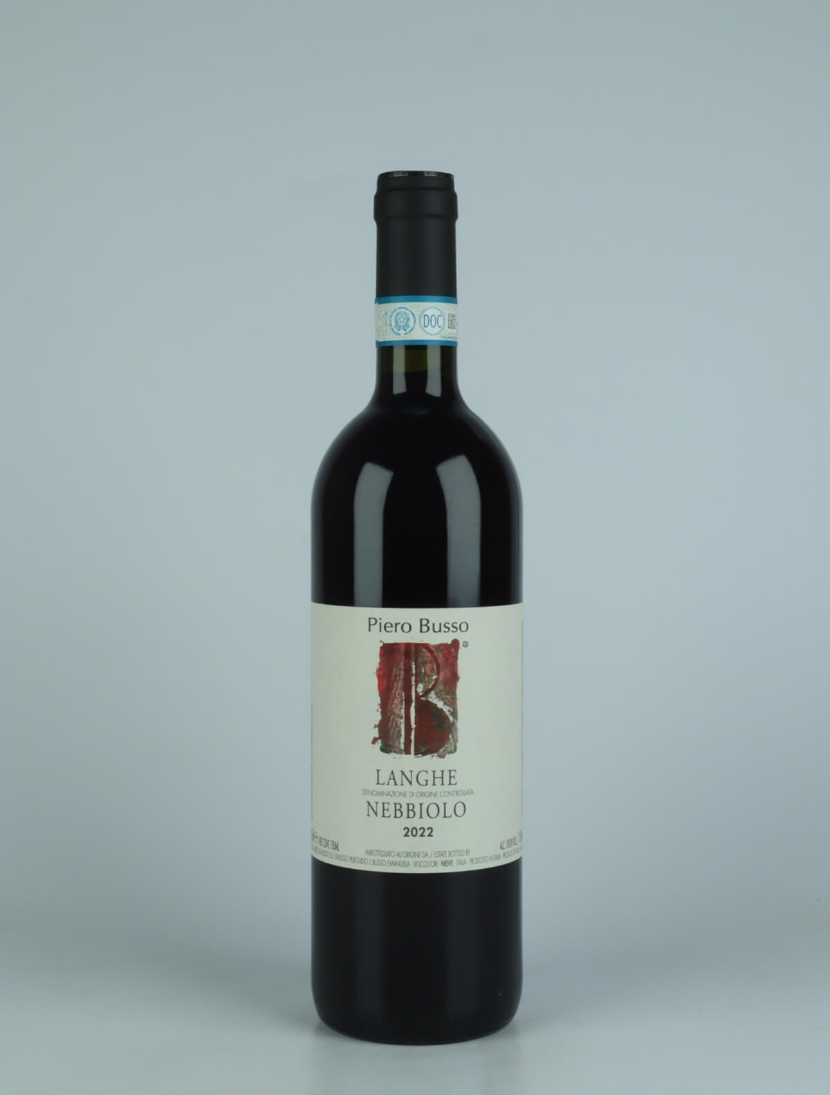 En flaske 2022 Langhe Nebbiolo Rødvin fra Piero Busso, Piemonte i Italien