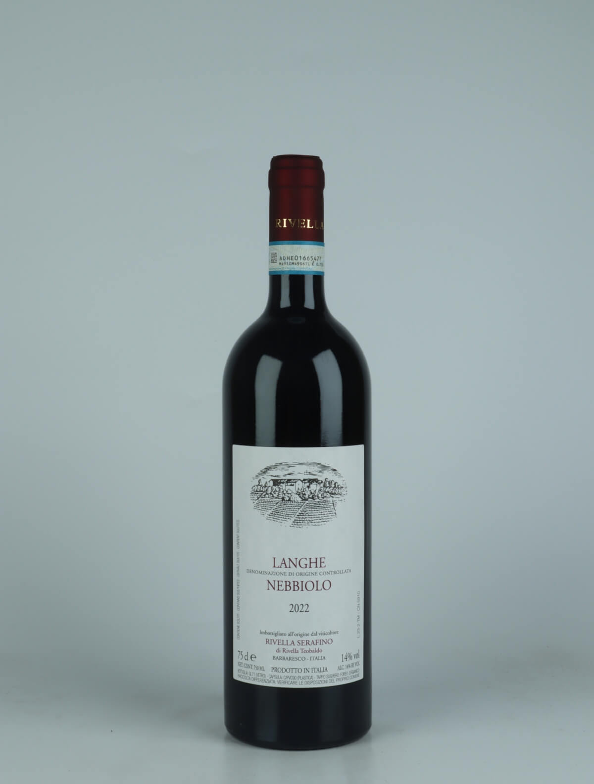 En flaske 2022 Langhe Nebbiolo Rødvin fra Rivella Serafino, Piemonte i Italien