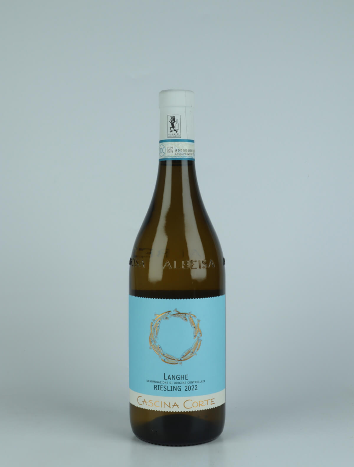 A bottle 2022 Langhe Riesling White wine from Cascina Corte, Piedmont in Italy