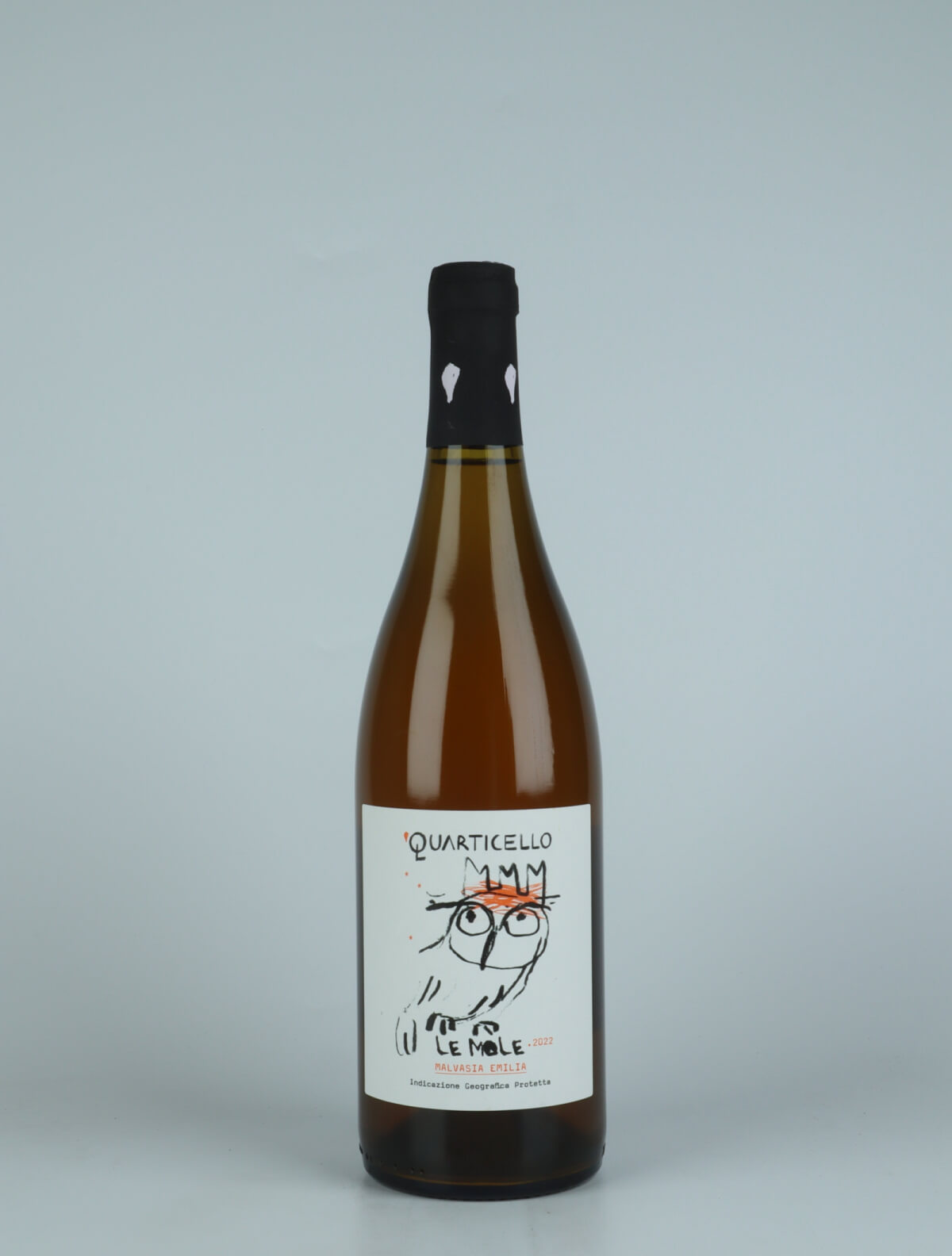 En flaske 2022 Le Mole Orange vin fra Quarticello, Emilia-Romagna i Italien