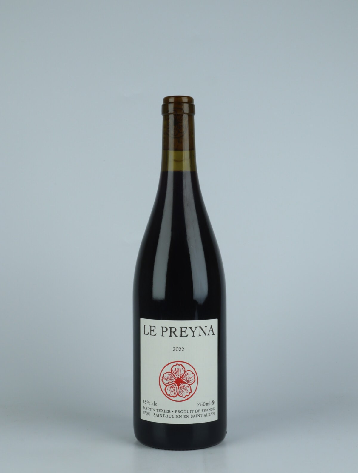 En flaske 2022 Le Preyna Rødvin fra Martin Texier, Rhône i Frankrig