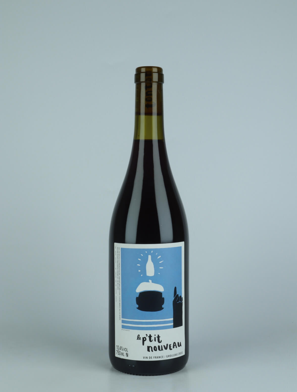 En flaske 2022 Le P'tit Nouveau Grolleau Rødvin fra Vincent Wallard, Loire i Frankrig