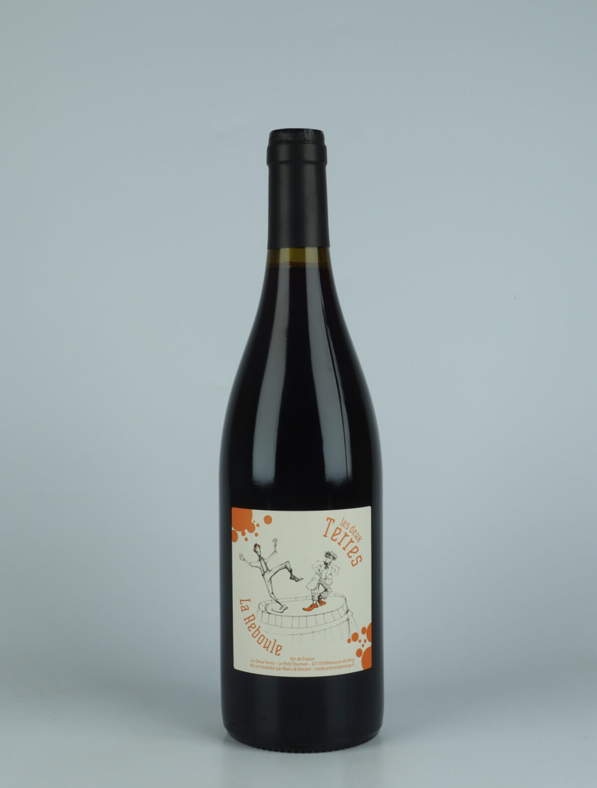 A bottle 2022 Reboule Red wine from Les Deux Terres, Ardèche in France