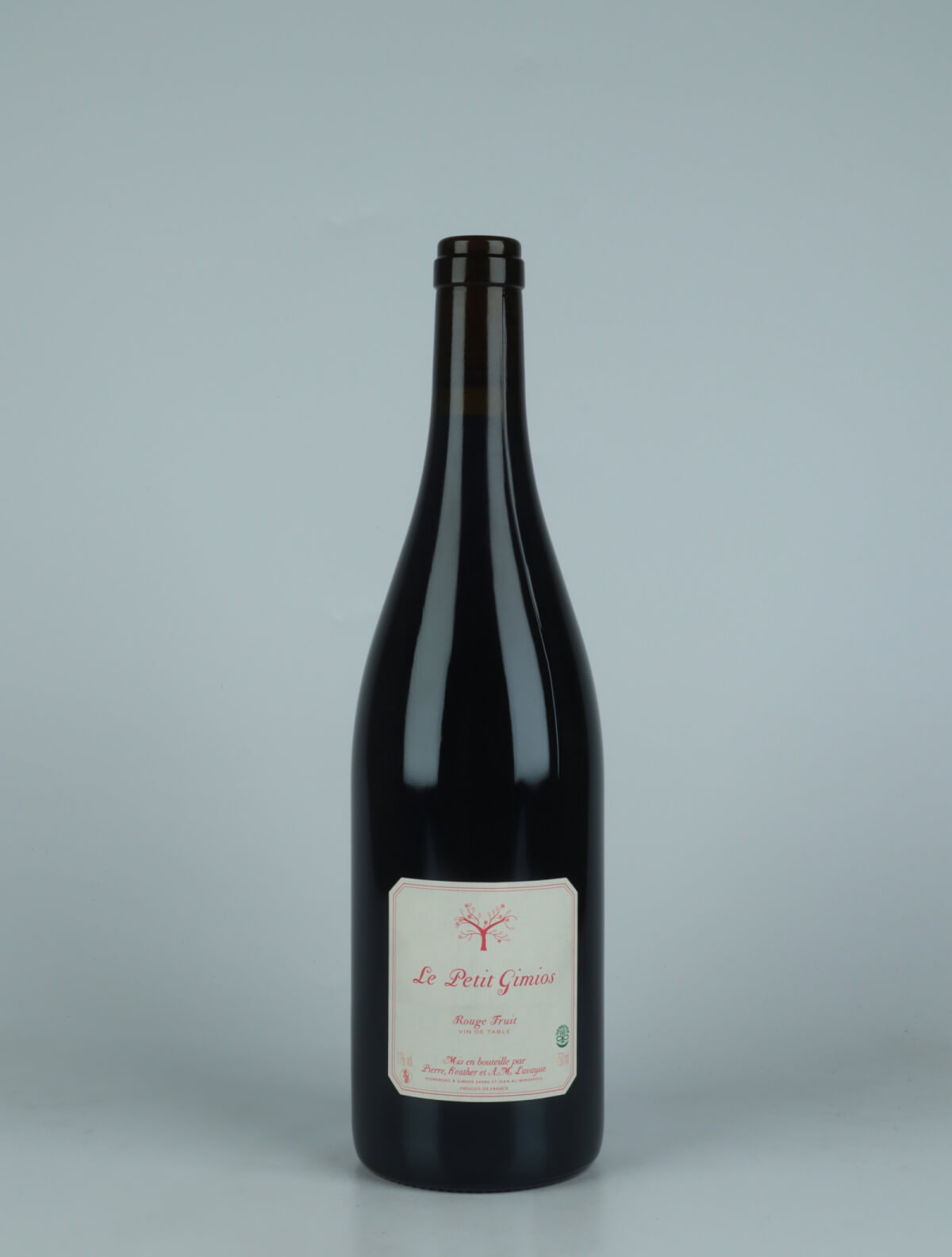 A bottle 2022 Rouge Fruit Red wine from Le Petit Domaine de Gimios, Rousillon in France