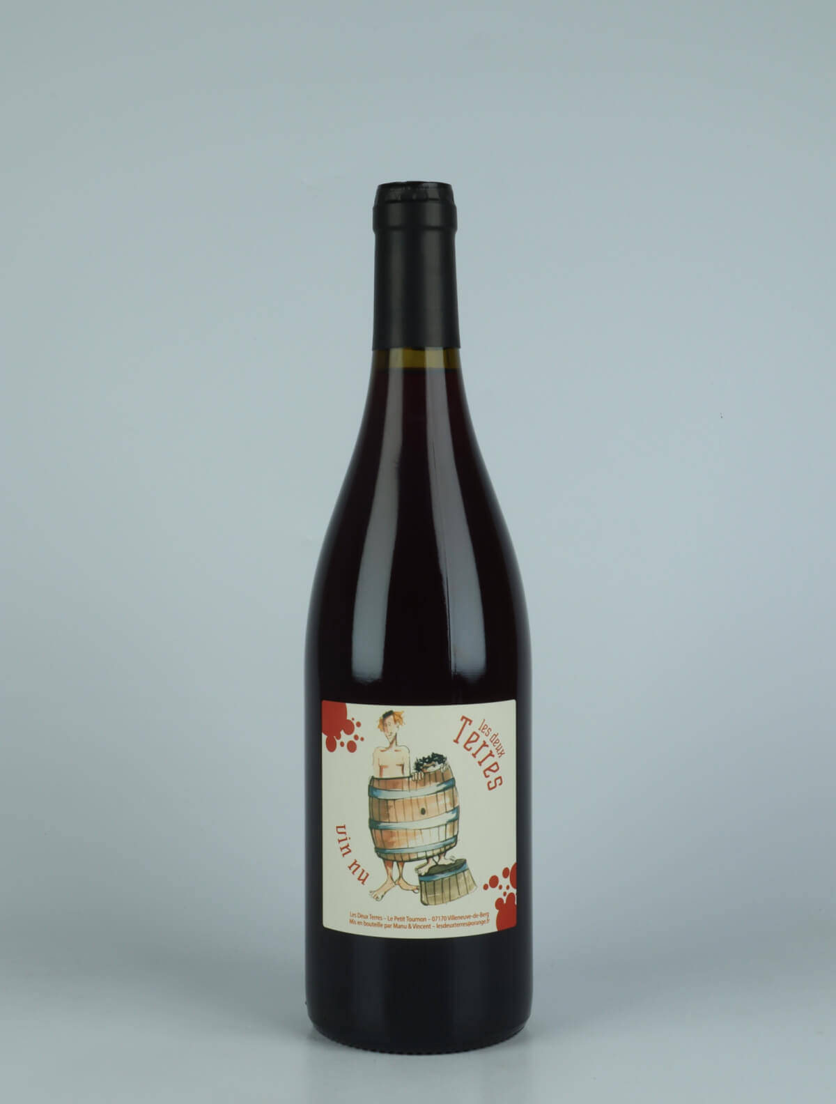 A bottle 2022 Vin Nu Rouge Red wine from Les Deux Terres, Ardèche in France