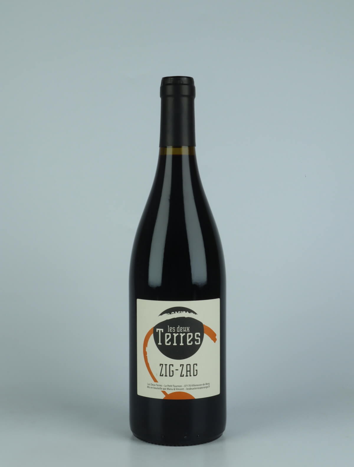 A bottle 2022 Zig Zag Red wine from Les Deux Terres, Ardèche in France