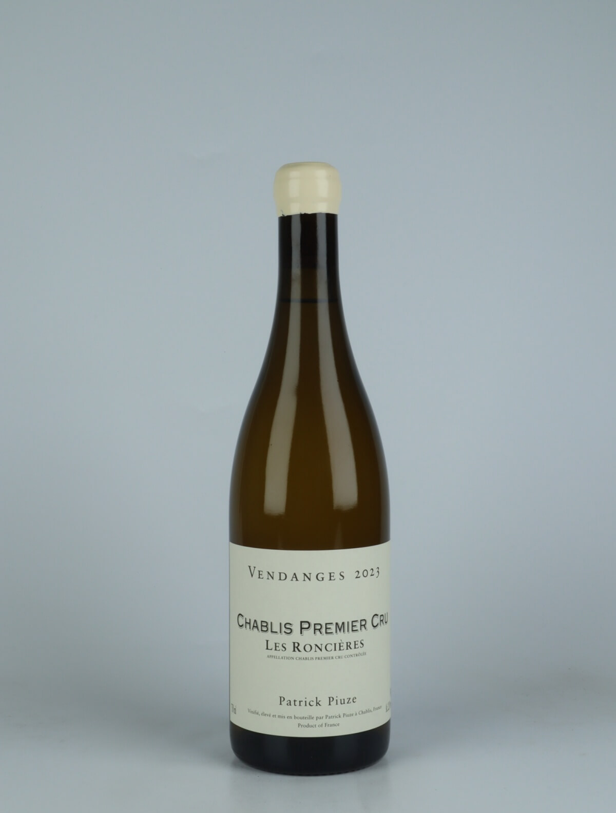 A bottle 2023 Chablis 1. Cru - Roncières White wine from Patrick Piuze, Burgundy in France