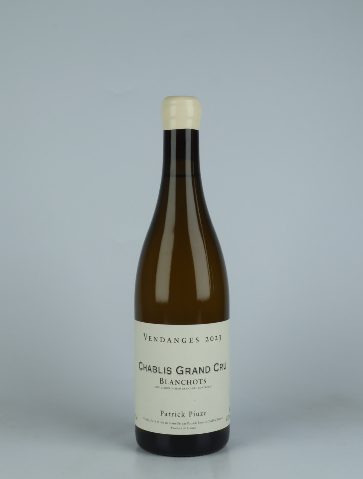 A bottle 2023 Chablis Grand Cru - Blanchots White wine from Patrick Piuze, Burgundy in France