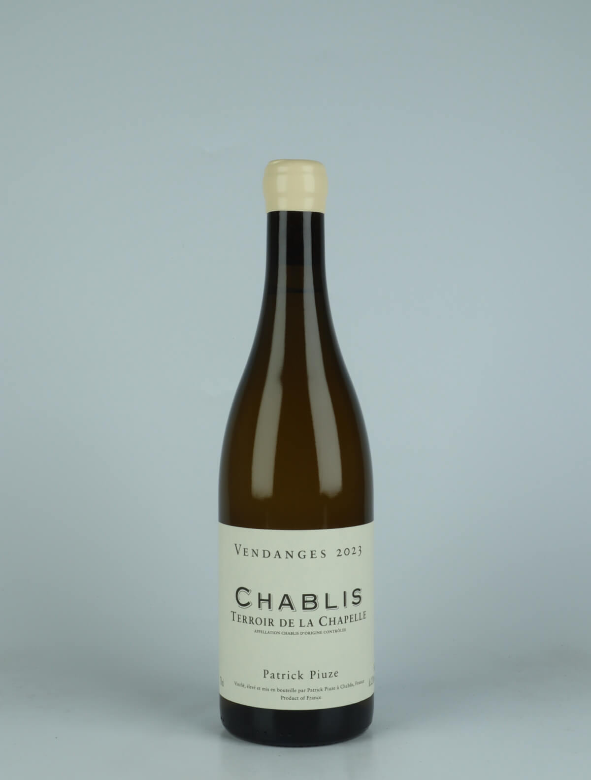 A bottle 2023 Chablis - Terroir de la Chapelle White wine from Patrick Piuze, Burgundy in France